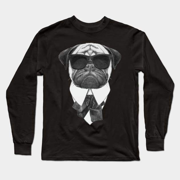 Pug In Black Long Sleeve T-Shirt by AnimalsFashion